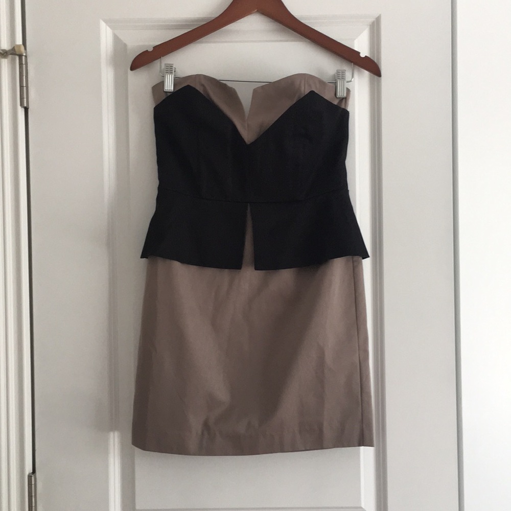 Elegant Black and Tan Strapless Dress